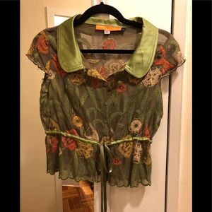 Cynthia Steffe Green Embroidered Blouse